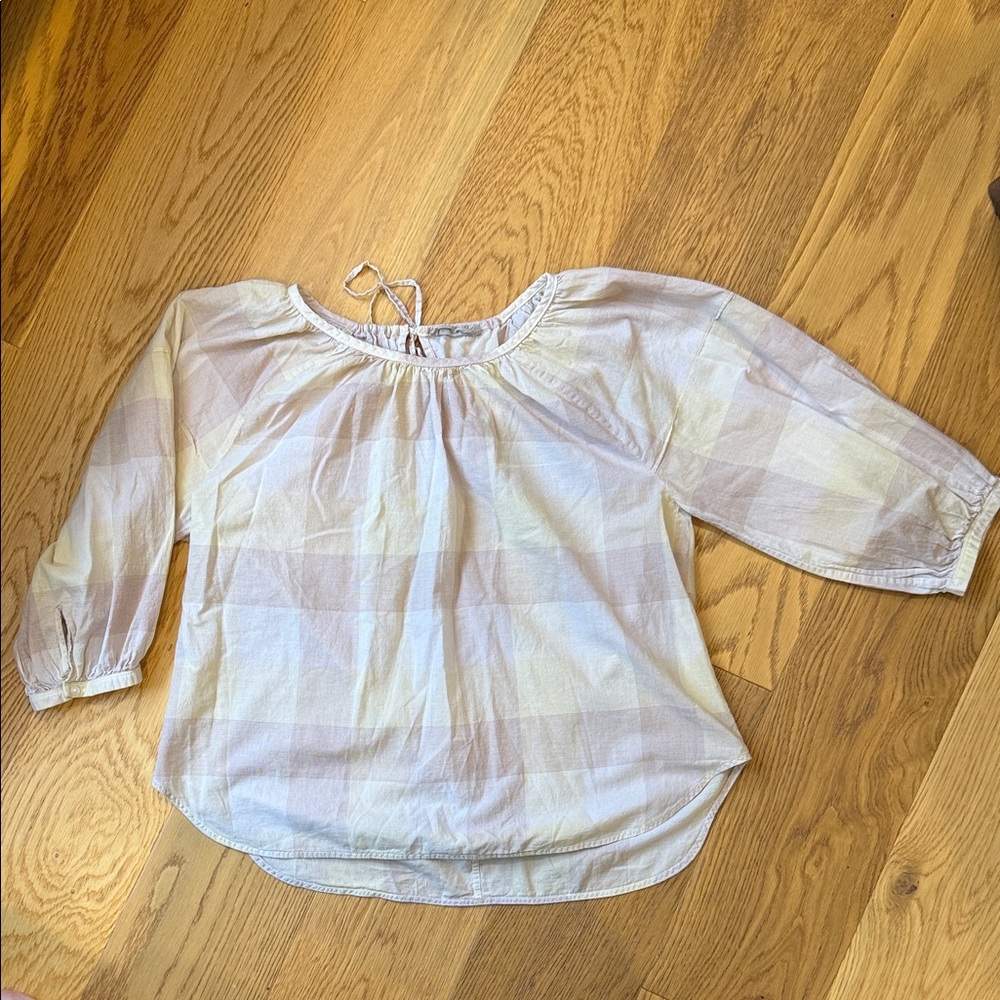 *Everlane The Ruched Air Blouse in Toffee Plaid Women’s Sz 6 Lightweight Neutral - Picture 3 of 7
